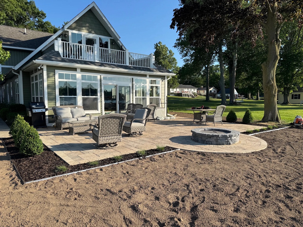 scotts MI patio with custom fire pit